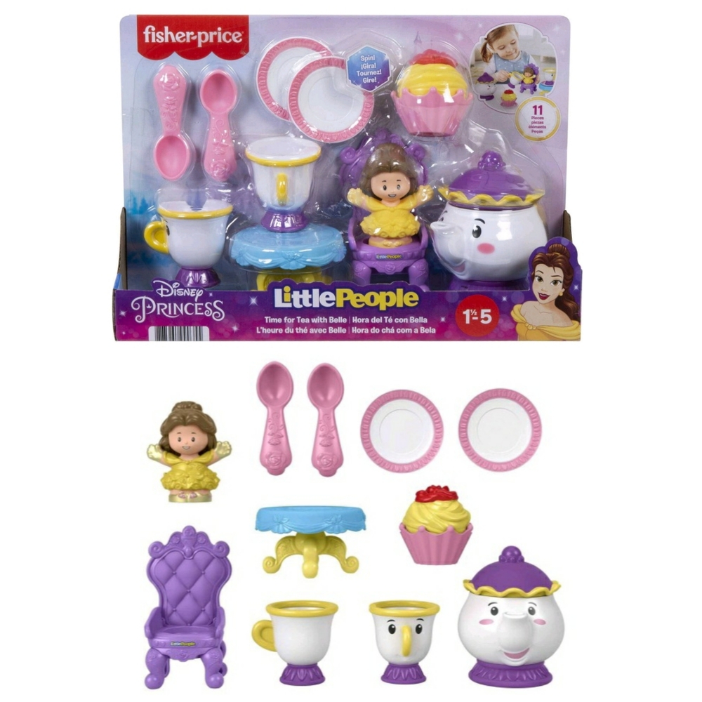 RARE Little People Disney Princess Time For Tea With Belle Beauty Beast Figures